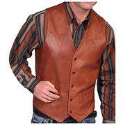 Men's Suit Vests Leather Vest Men's Sleeveless Sports Vest Button-Down Casual Vest Vintage Cowboy Style Vest Suede Vintage V-Neck Solid Pocket Button Leather Vest, B Brown, 4XL