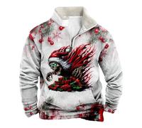Men's Suit with Buttons and Stand-up Collar, 3D Print, Christmas Colors, Digitally Printed Sweatshirts Zipper without Hood, G-white, 3XL