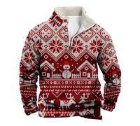 Men's Suit with Buttons and Stand-up Collar, 3D Print, Christmas Colors, Digitally Printed Sweatshirts Zipper without Hood, B-red, 3XL
