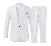 Mens Suit with Stretch Fabric Single Breasted Coat Classic Formal Business Wedding Suits Male Slim Fit Suit Single Breasted Coat (White, XL)