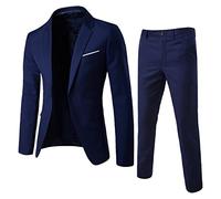 Mens Suits 2 Piece Regular Fit Classic Blazer Trousers Set, Business Wedding Dress Suit Formal Dinner Tuxedo Navy
