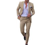Men's Suits 2 Piece Set,One Button Linen Cotton Solid Color Suit,Mens Suits Classic Fit 2 Piece for Beach (Khaki,5XL)