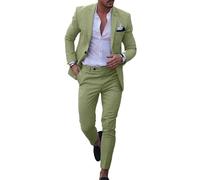 Men's Suits 2 Piece Set,One Button Linen Cotton Solid Color Suit,Mens Suits Classic Fit 2 Piece for Beach (Light Green,M)