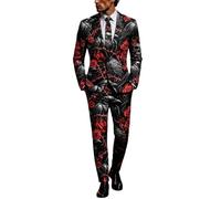Mens Suits 3 Piece Halloween Costumes UK Ugly Funny Blazer and Trousers Tie Sets Ghost Pumpkin Skeleton Printed Suit Formal Long Sleeve 3 Pcs Set Men Performances Cosplay Adult Halloween Costume S-3XL