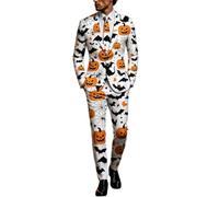 Mens Suits 3 Piece Halloween Costumes UK Ugly Funny Blazer and Trousers Tie Sets Ghost Pumpkin Skeleton Printed Suit Formal Long Sleeve 3 Pcs Set Men Performances Cosplay Adult Halloween Costume S-3XL