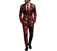 Mens Suits 3 Piece Halloween Costumes UK Ugly Funny Blazer and Trousers Tie Sets Ghost Pumpkin Skeleton Printed Suit Formal Long Sleeve 3 Pcs Set Men Performances Cosplay Adult Halloween Costume S-3XL