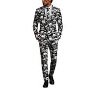 Mens Suits 3 Piece Halloween Costumes UK Ugly Funny Blazer and Trousers Tie Sets Ghost Pumpkin Skeleton Printed Suit Formal Long Sleeve 3 Pcs Set Men Performances Cosplay Adult Halloween Costume S-3XL