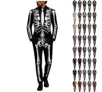 Mens Suits 3 Piece Halloween Costumes UK Ugly Funny Blazer and Trousers Tie Sets Ghost Pumpkin Skeleton Printed Suit Formal Long Sleeve 3 Pcs Set Men Performances Cosplay Adult Halloween Costume S-3XL