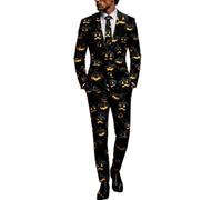 Mens Suits 3 Piece Halloween Costumes UK Ugly Funny Blazer and Trousers Tie Sets Ghost Pumpkin Skeleton Printed Suit Formal Long Sleeve 3 Pcs Set Men Performances Cosplay Adult Halloween Costume S-3XL