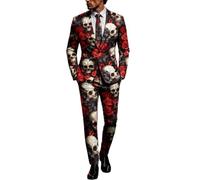 Mens Suits 3 Piece Halloween Costumes UK Ugly Funny Blazer and Trousers Tie Sets Ghost Pumpkin Skeleton Printed Suit Formal Long Sleeve 3 Pcs Set Men Performances Cosplay Adult Halloween Costume S-3XL