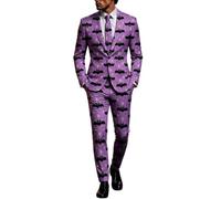 Mens Suits 3 Piece Halloween Costumes UK Ugly Funny Blazer and Trousers Tie Sets Ghost Pumpkin Skeleton Printed Suit Formal Long Sleeve 3 Pcs Set Men Performances Cosplay Adult Halloween Costume S-3XL