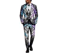 Mens Suits 3 Piece Halloween Costumes UK Ugly Funny Blazer and Trousers Tie Sets Ghost Pumpkin Skeleton Printed Suit Formal Long Sleeve 3 Pcs Set Men Performances Cosplay Adult Halloween Costume S-3XL
