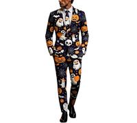 Mens Suits 3 Piece Halloween Costumes UK Ugly Funny Blazer and Trousers Tie Sets Ghost Pumpkin Skeleton Printed Suit Formal Long Sleeve 3 Pcs Set Men Performances Cosplay Adult Halloween Costume S-3XL