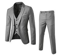 Mens Suits 3 Piece Skinny Fit | Suits For Men Uk Grey Business Meetings Suits Comfortable Party Blazer Classic Waistcoat Soft Dinner Jacket Coat Slim Fit Wedding Suit Set Elegant Straight Cut Suits