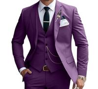 Mens Suits 3 Piece Slim Fit Suit Set Business Wedding Tuxedo Jacket Vest Pants, Dark Purple, 3XL