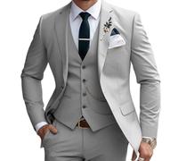 Mens Suits 3 Piece Slim Fit Suit Set Business Wedding Tuxedo Jacket Vest Pants, Grey, S