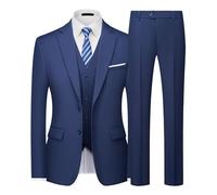 Mens Suits 3 Piece Slim Fit Two Button Blazer Jacket Waistcoat Trousers Formal Tuxedo Set for Party, Wedding and Business Navy Blue 3XL