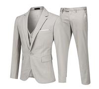 Mens Suits 3 Piece Slim Fit Wedding One Button Business Formal Blazer Jacket Waistcoat Trousers Beige 3XL