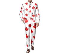 Men's Suits Canada Maple Leaf Printed Slim Fit Tuxedo 2 Piece Jacket and Pant Matching Set for Outdoor Party Wedding Prom Business Casual 2026 White