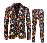 Mens Suits Christmas Cute Cartoon Reindeer Snowflake Color Printed Coats and Trousers Sets Classic Xmas Holiday Jackets Novelty Party Outfits Christmas UglyJacket Suits for Men UK (M) Watermelon Red