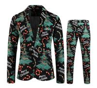 Mens Suits Christmas Cute Cartoon Reindeer Snowflake Color Printed Coats and Trousers Sets Classic Xmas Holiday Jackets Novelty Party Outfits Christmas UglyJacket Suits for Men UK (Dark Green, XXXL)