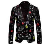 Men's Suits Christmas Snowflake Santa Printed Pocket Lapel Blazer for Party