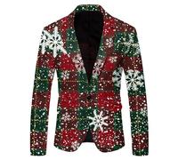 Men's Suits Christmas Snowflake Santa Printed Pocket Lapel Blazers for Party