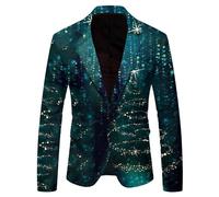 Men's Suits Christmas Snowflake Santa Printed Pocket Lapel Blazers for Party