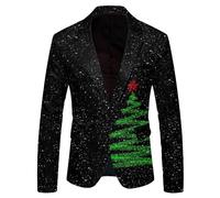Men's Suits Christmas Snowflake Santa Printed Pocket Lapel Blazers for Party