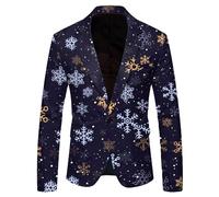 Men's Suits Christmas Snowflake Santa Printed Pocket Lapel Button Suit for Party Single Braested Blazers Pattern Lightweight Pocket Suit Classic Jackets Suits for Men