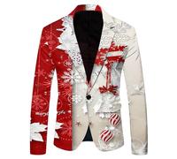 Men's Suits Christmas Snowflake Santa Printed Pocket Lapel Button Suit for Party Single Braested Blazers Pattern Lightweight Pocket Suit Classic Jackets Suits for Men