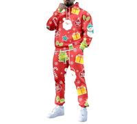 Mens Suits,Men's Suits Print Fleece Festive Winter Attire for Modern Gentlemen Tailored Fit Offering Comfort and Warmth for Parties and Gatherings (Red, M)