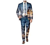 Men's Suits Product Category and Title for UK Store Casual Christmas Printed Two-Piece Set | Comfortable Loose Fit Business & Foreign Trade Mens Suit with Trousers (Dark Blue, L)