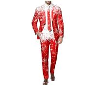 Men's Suits Product Category Business Casual Two-Piece Set - Christmas Printed Suit and Trousers for Men Comfortable Loose Fit Suitable for Foreign Trade and Daily Wear (Watermelon Red, L)