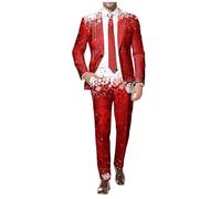 Men's Suits Product Category Men's Suits | Product Title Men Christmas Printed Suit And Trousers Casual Loose Comfortable Business And Foreign Trade Two Piece Set (Brick Red, XL)
