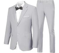 Mens Suits Slim Fit Prom Homecoming Suit for Men Wedding Business Tux Outfit 2 Piece Suit Jacket Blazer ＆Pants Set, Light Gray, L