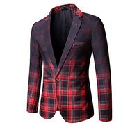 Mens Suits Spring Autumn Gradient Plaid Mens Suit Jacket Urban Party Casual Mens Suits Gentleman Temperament Slim Fit Mens Suits B-Red XL