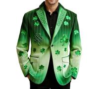 Men's Suits St. Patricks Day Blazer Formal Lapel Leprechaun Print Button Down Long Sleeve Tunics Shirt Blazers Suits Fancy Dress Leprechaun Costume Green Day Outfits Happy St Patricks Day Outfits
