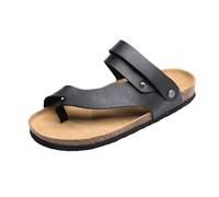 Men's Summer Adjustable Arch Support Cork Breathable Bunion Corrector Sandals, Comfy Slip-On Durable Open Toe Plantar Fasciitis Flip Flops, for Dad, Big Toes Bent Toes and Pain Relief(Black,5 UK)