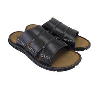 DUNLOP Mens Leather Mule Slippers Open Toe Slip On Summer Shoes (Black, UK Footwear Size System, Adult, Men, Numeric, Medium, 11)