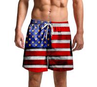 Men's Summer Beach Shorts American Flag USA Print Trunks Fourth of July Swim Board Short Casual Holiday Shorts Outdoor Lounge Trunk Comfy Tracksuit Bottoms Elastic Waist Drawstring Pant with Pockets