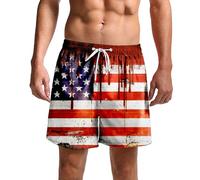 Men's Summer Beach Shorts American Flag USA Print Trunks Fourth of July Swim Board Short Casual Holiday Shorts Outdoor Lounge Trunk Comfy Tracksuit Bottoms Elastic Waist Drawstring Pant with Pockets