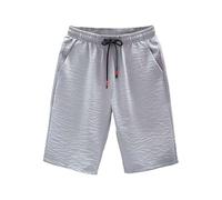 Men's Summer Beach Shorts - Lightweight Elastic Waist Drawstring Casual Fitness Running Breathable Pockets Large Size Capri Pants, Lounge Night Wear Grey
