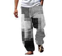 Mens Summer Beach Trousers, Track Pants Mens Loose Fit Mens Cotton 3D Printed Tracksuit Bottoms Loose Fit Elasticated Waist Trousers For Men Traight Casual Lightweight Drawstring Yoga Beach Pants