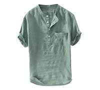 Men's Summer Button Short Sleeves Fashion Large Blouse Top Mens Pin Stripe Dress Shirts Green