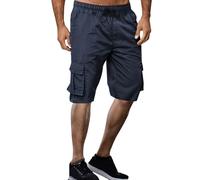 Mens Summer Cargo Short - Straight Leg Solid 3/4 Pants Elastic Waist Zipper Fly with Multi Pockets Hiking Cropped Holiday Short Pants Navy