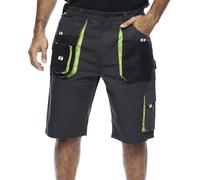 Mens Summer Cargo Shorts with Multi Pockets - Half Work Trousers, Men Sizes S - XXXL, Quality Workwear (S, Black/Green)