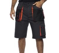 Mens Summer Cargo Shorts with Multi Pockets - Half Work Trousers, Men Sizes S - XXXL, Quality Workwear (XL, Black/Orange)