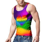 Mens Summer Carnival Rainbow Vest with Unique Personality Unrestrained and Enthusiastic Rainbow Festival 3D Printed Mens Vest Loose Tee