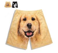 Men's Summer Cartoon Dog Shorts,Loose Fit Funny Dogs Beach Boxer Shorts,Short with Dog Face on Butt for Home Shopping Yellow